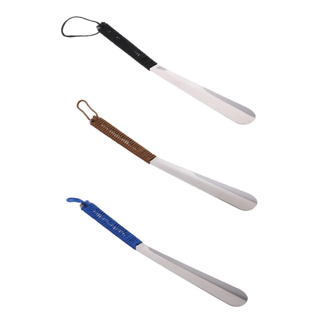 لبيسة حذاء بمقبض طويل من الفولاذ المقاوم للصدأ للجنسين مع مقبض باراكوردا بوق حذاء محمول