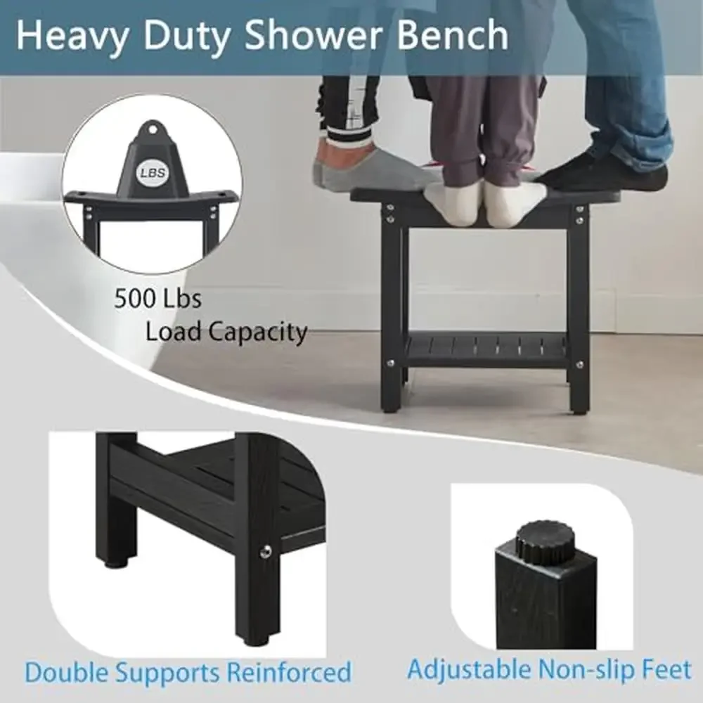 Durable Waterproof Shower Stool Seat with Storage Shelf Handrails Shower Head Holder Easy Reach Slim Design