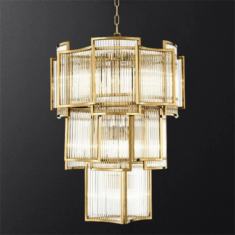 

Modern Gold Stainless Steel Crystal Chandelier Staircase Living Room Ceiling Pendant Light Stainless Steel Lustre