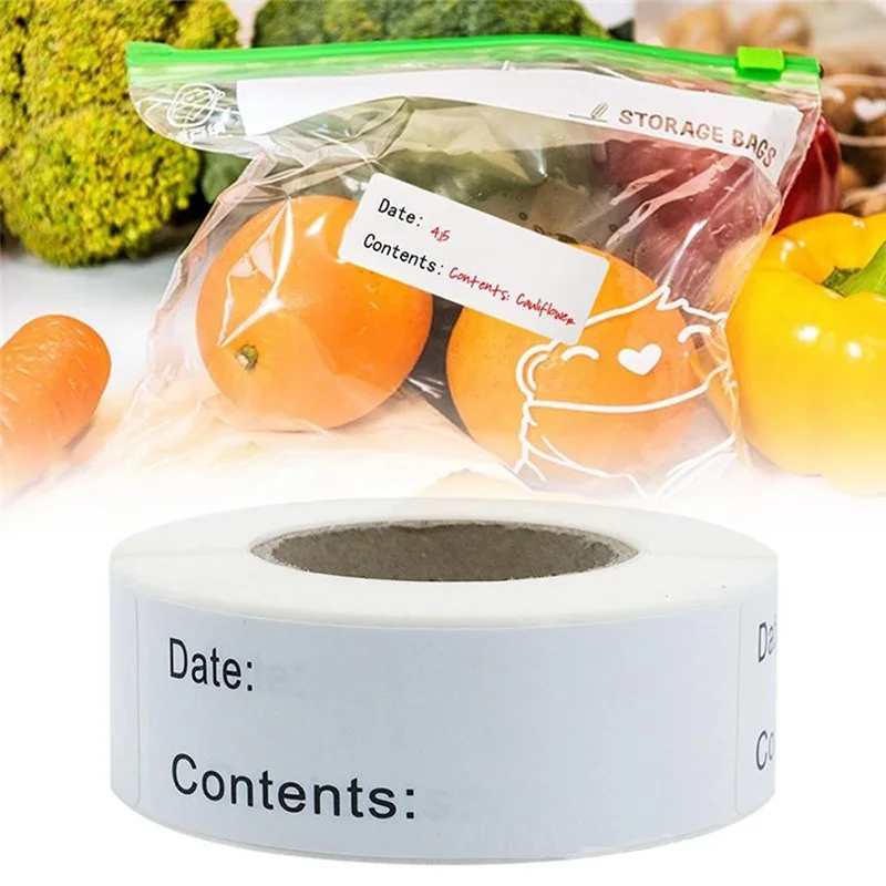 Self-Adhesive Removable Food Storage Label Waterproof Date Content Label Kitchen Refrigerator Reminder Food Storage Labels