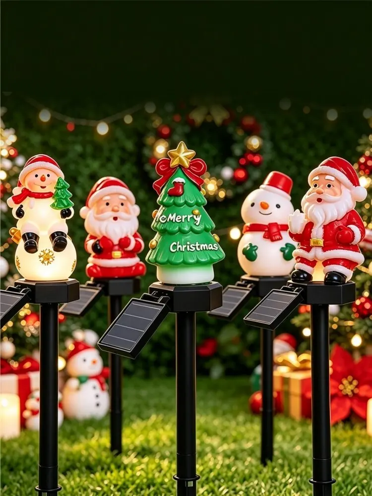 Solar Powered LED Christmas Tree Outdoor Lights Waterproof Snowman Santa Claus Decorations Garden Yard Lawn Path Lamps