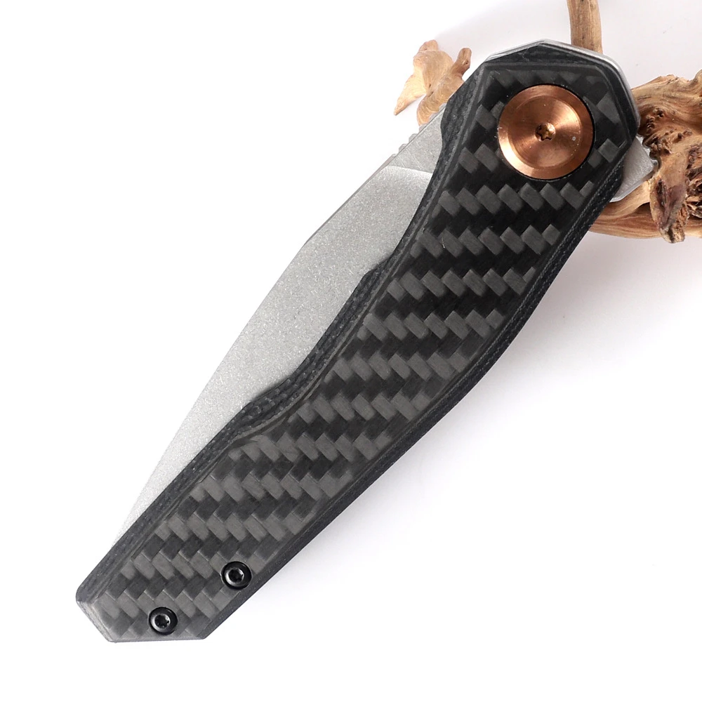 Cuchillo plegable multifunción Z0308 para exteriores, herramienta EDC con mango de fibra de carbono 9CR18MOV para caza, Camping y supervivencia