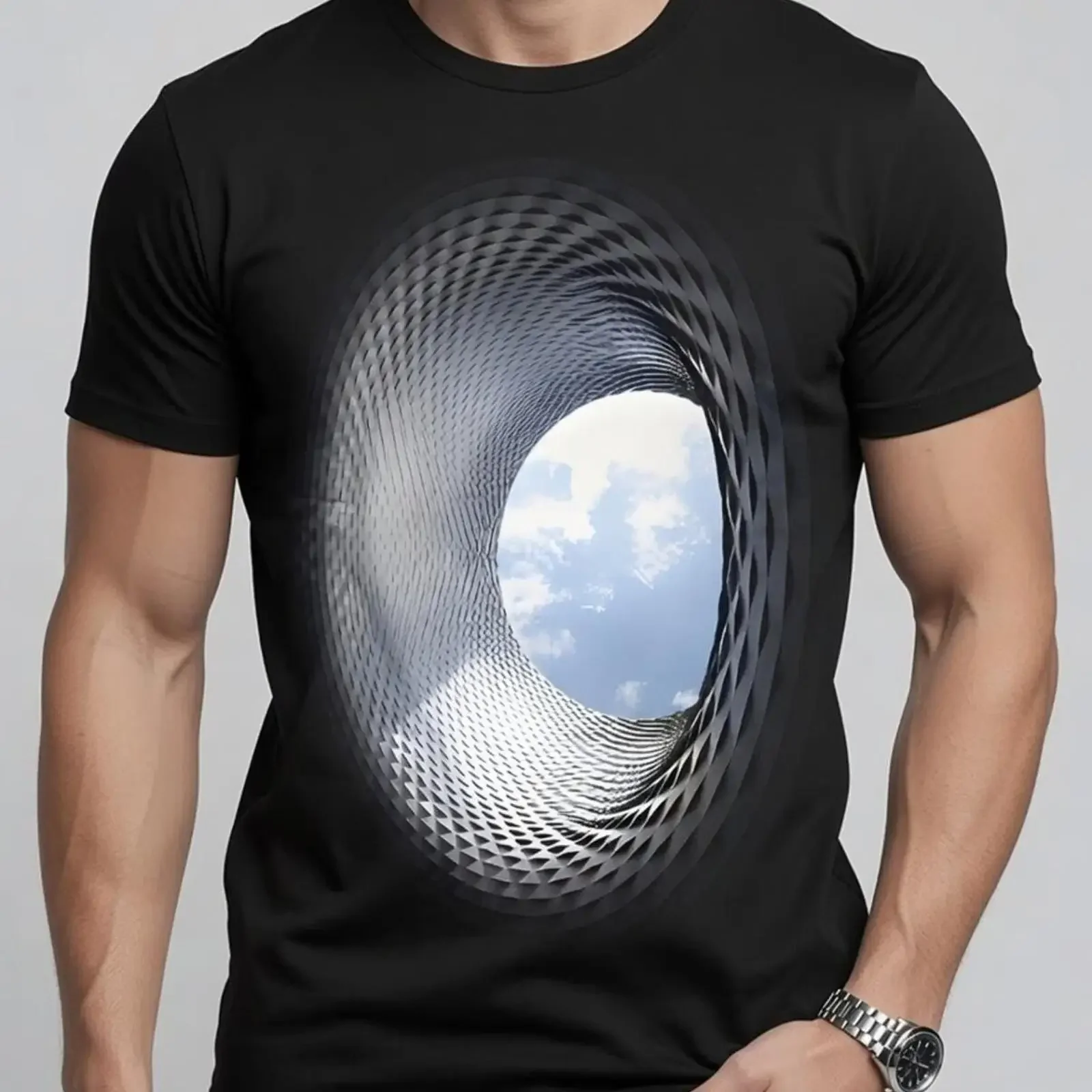 Optical Illusion Tunnel Breaking Through T Shirt 3D  vintage Washed homme Versatile Slightly Comfortable Breathable Stylish