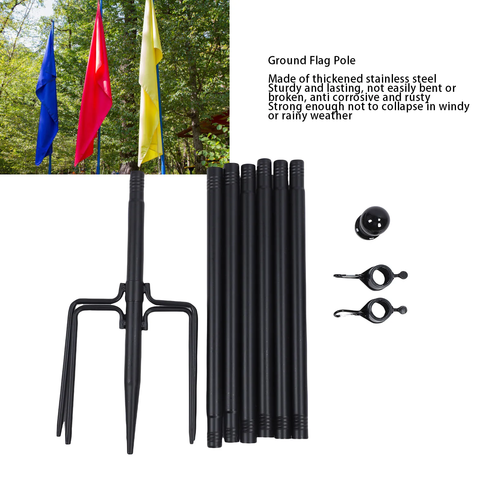 Ground Flag Pole Ground Flag Pole 10 FT Thickened Stainless Steel Outdoor Flagpole with 5 Prong Base for Garden Yard
