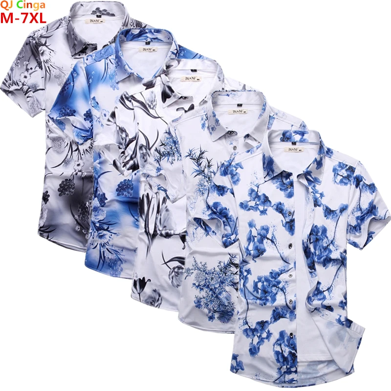 

Men's Short-Sleeved Shirt Single-Breasted Lapel Print Soft Cool Comfort Casual Business Office Wear