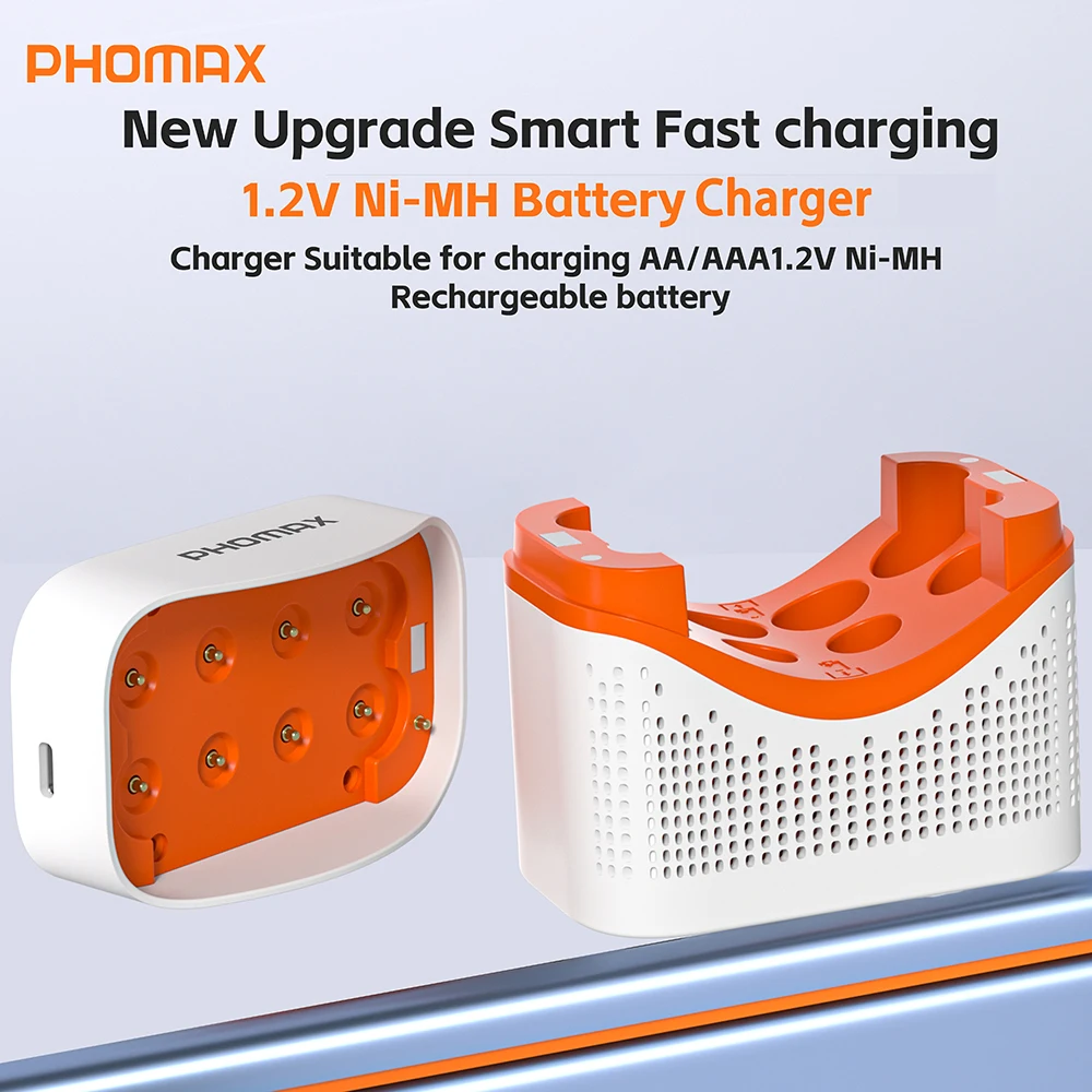 PHOMAX 1.2V AA + AAA Ni-MH/Ni-Cd 8 Slots Combo Charging Compartment Smart Flip Top Charger Can Charge 4pcs AA+4pcs AA Batteries