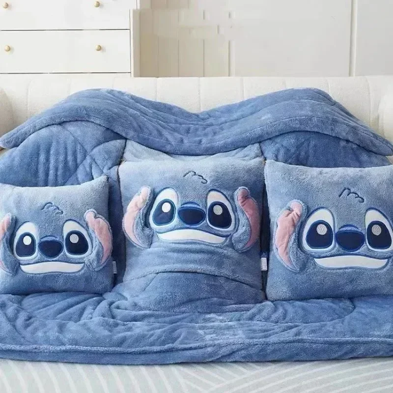 Disney Stitch Throw Pillow Blankets Two In One Kawaii Flannel Pillow Thickened Nap Blanket Living Room Child Bedroom Blanket