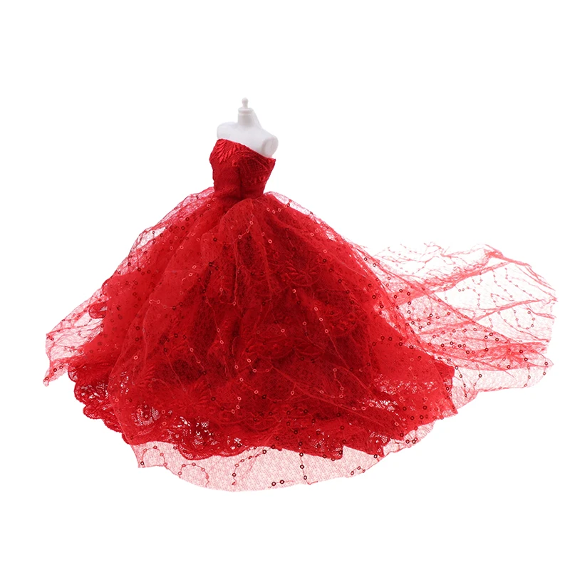 Vestiti dell'abito da sposa della bambola per la decorazione della casa delle bambole del vestito da sposa di trascinamento del pizzo della bambola di 30CM