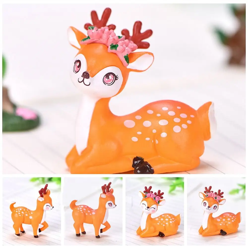 Delicate Mini Cartoon Sika Deer Ornament Plastic Handmade Cartoon Sika Deer Figurine Interesting Waterproof Animal Statue