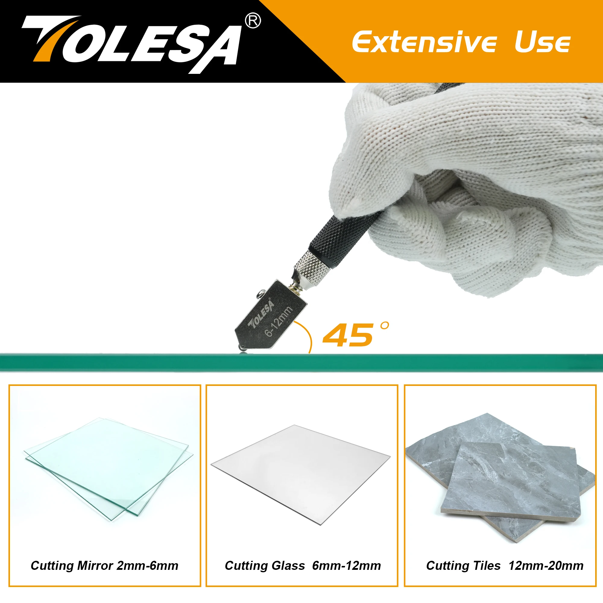 TOLESA pemotong kaca 2 mm-20 mm, kit alat pemotong kaca dengan umpan minyak aotomatik dan kotak, pemotong kaca untuk cermin/ubin/mosaik