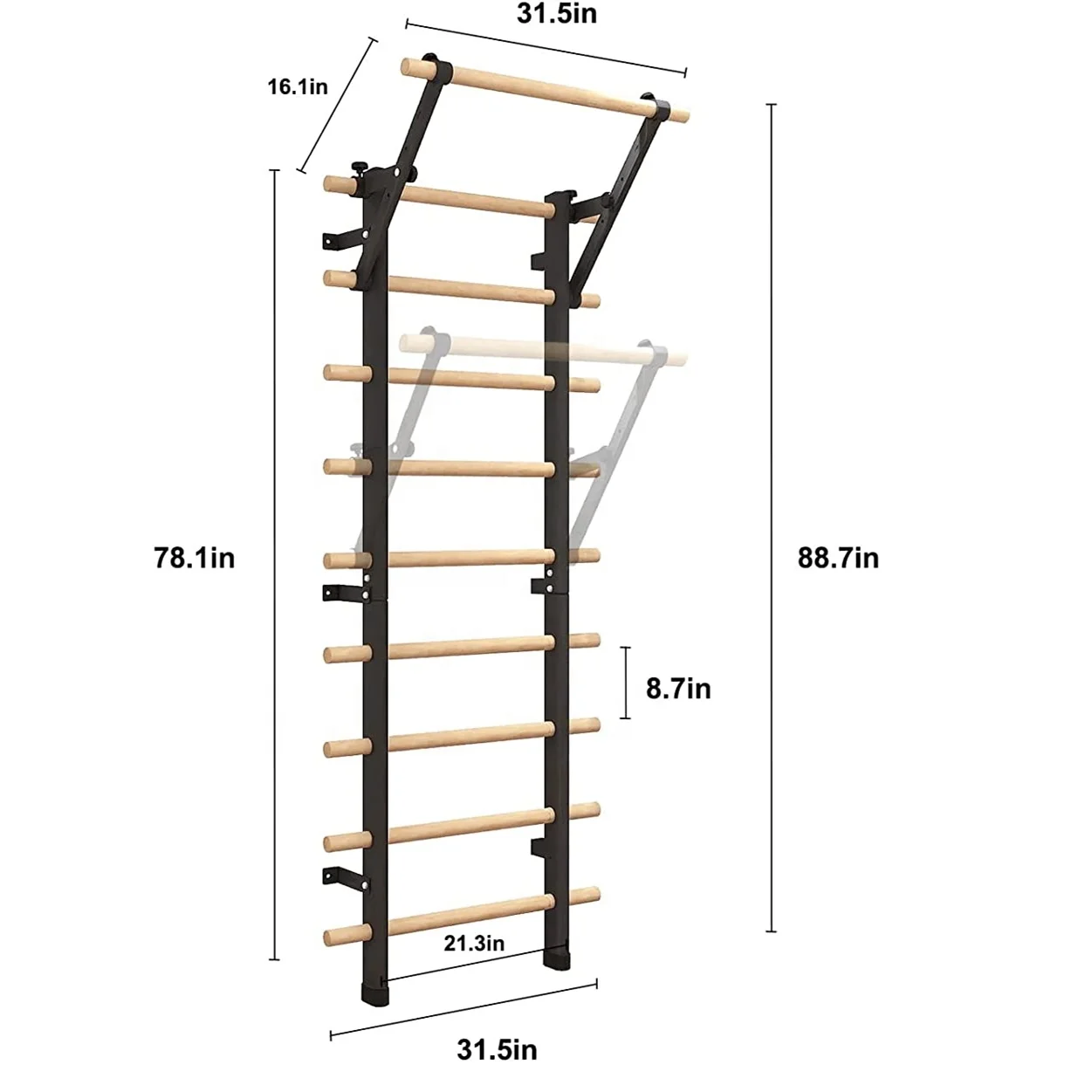 

SG-1129,Manufactory Wood Stall Bar, Swedish Ladder Suspension Trainer with 9 Strategic Rods, for Home, Gym, School and Clinics