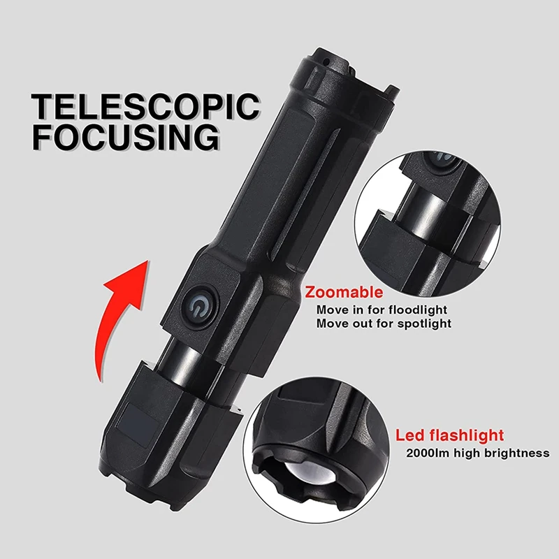Scalable Flashlight,2000 Lumens LED Bright Flashlight,3 Modes Of Mini Flashlight,For Reading,Hiking,Camping,Cycling,Etc