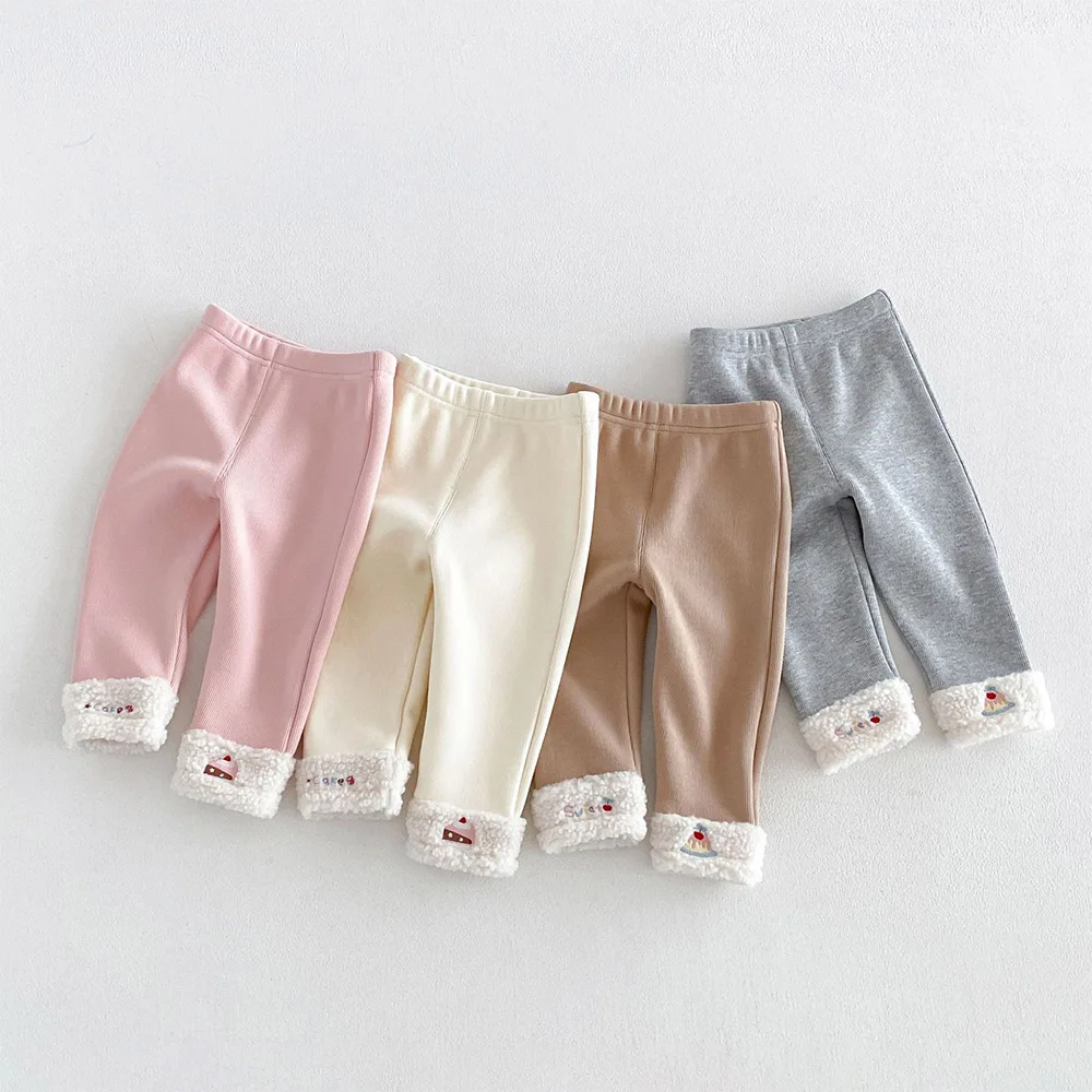 Warm Leggings For Girls Fleece Thicken Children Clothes Fashion Embrodiery Snow Toddler Girl Pants