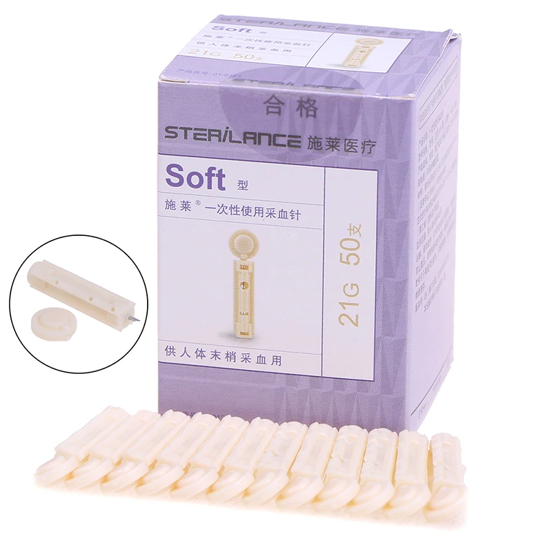 50Pcs Sterile 21G Lancets Single Use Blood Test Testing Kits Glucose Cholesterol