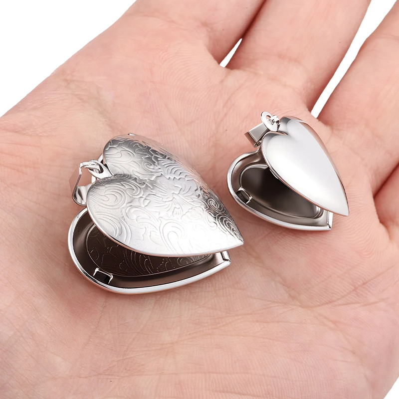 Stainless Steel Romantic Heart Locket Pendant for Jewelry Accessories Openable Female Photo Frame DIY Necklace for Women Men