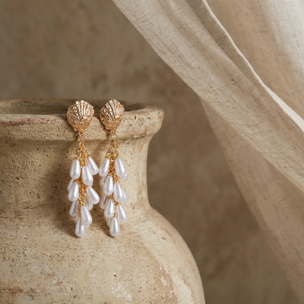 Design Sense Imitationsperlen-Ohrhänger für Damen, Boho-Seestern-Muschel-Ohrringe, Strand-Tanzparty-Schmuck – Detail 7