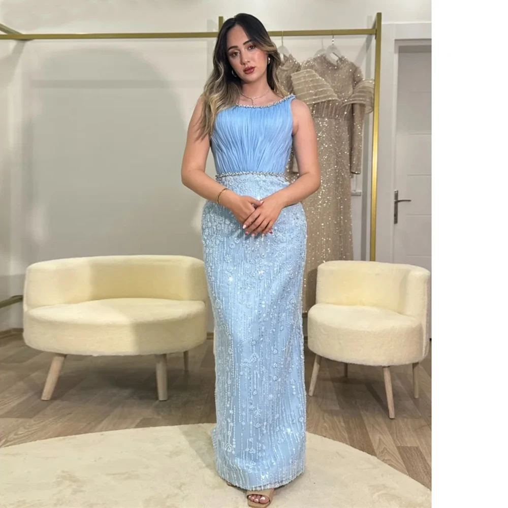 Elegante abito da sera a sirena con perle Dubai Arabia per donna con abito da cerimonia nuziale lungo formale con perline 2025 personalizzato