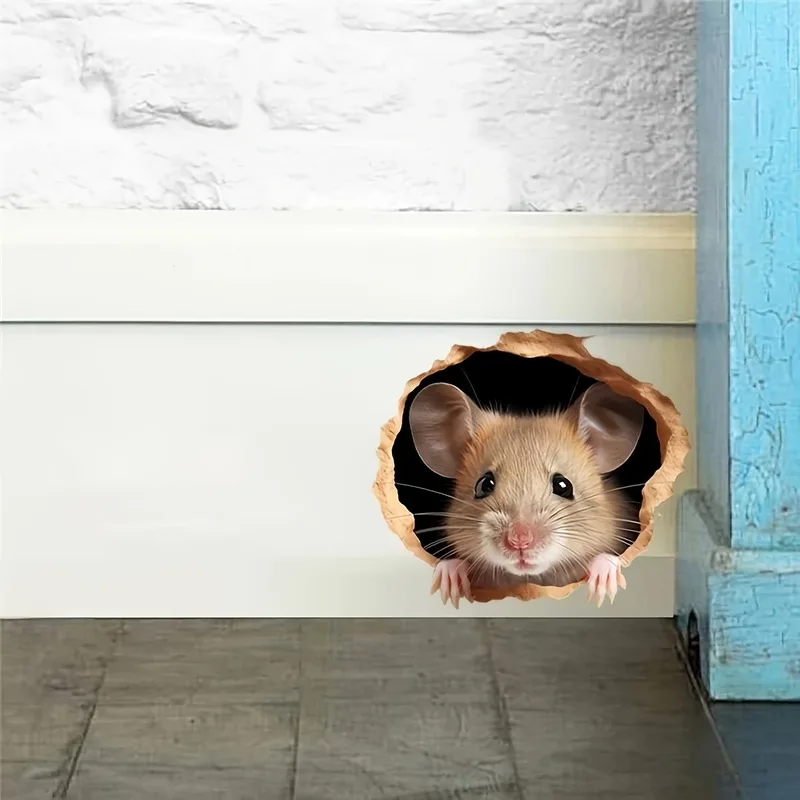 VIKAMA Realistic Mouse Baseboard Wall Sticker Xmas Cozy Self-Adhesive Decor for Living Room Bedroom Dorm