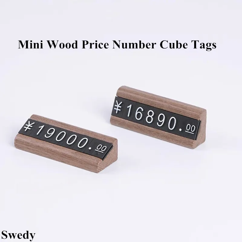 

10 Sets / Box Wood Base Retail Price Label Paper Sign Holder Display Stand Adjustable Number Jewelry Watch Price Cube Tags