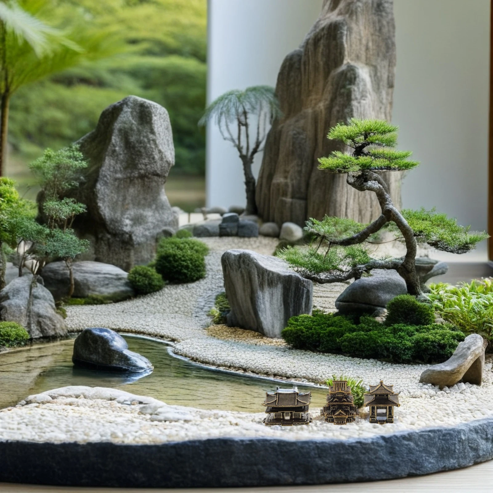 

3pcs Tiny Brass Pagoda Zen Garden Aquarium Decor Miniature Japanese Lantern Statue Indoor Asian Style Small Ornament For Desk