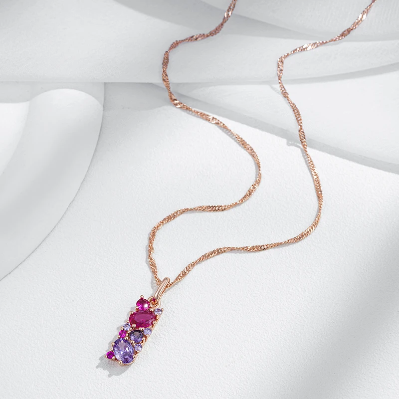 Kinel Hot Shiny Red Purple Natural Zircon Pendant Necklace for Women 585 Rose Gold Color Pendant Ethnic Daily Vintage Jewelry