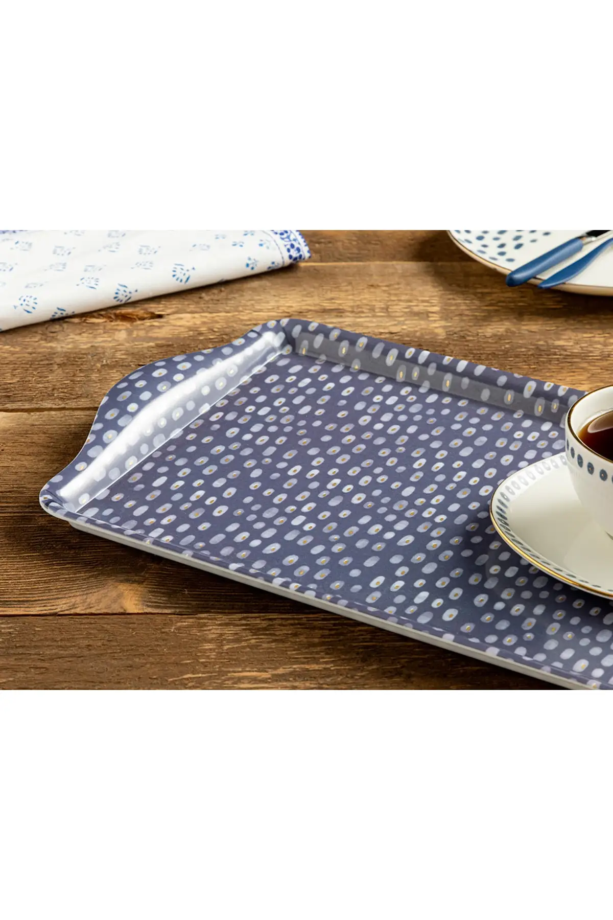 

Navy Dots melamine tray 39x24 Cm Navy blue luxury 2022 tray Tea tray Tea tray