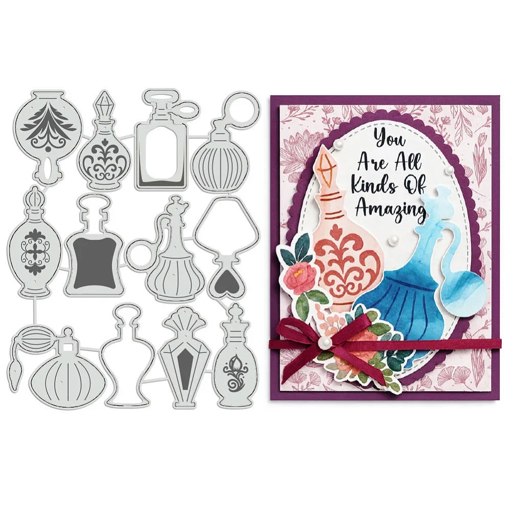 Parfümflaschen-Stanzformen aus Kohlenstoffstahl für DIY-Scrapbooking, Fotoalben, dekorative Prägung, Papierkarten, verschiedene Formen