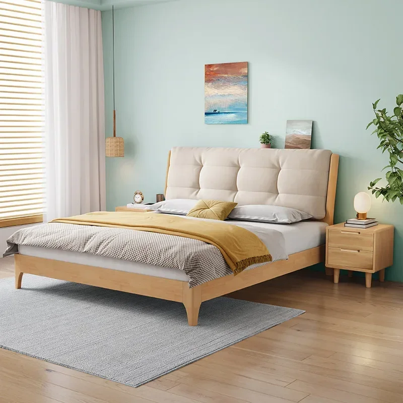 Solid Wood Cloud Bed 1.8 M Double Master Bedroom Marriage Bed Small Apartment 1.5 Modern Simple Silent Style