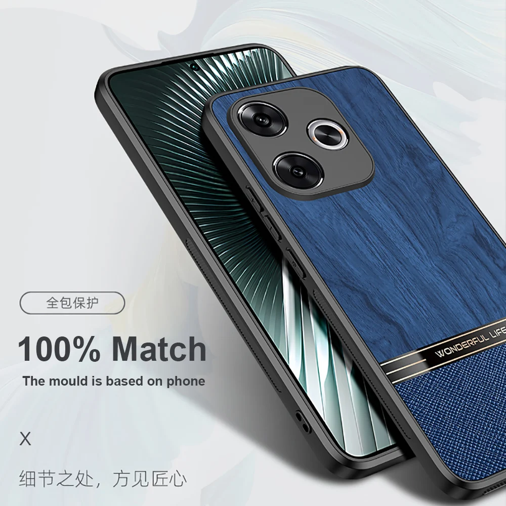 Custodia posteriore in pelle PU con motivo in legno morbido di lusso per Xiaomi Redmi Turbo 3 Cover Funda Redmi Turbo3 custodia protettiva per