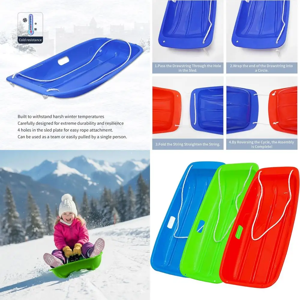 

Flexible 35 Downhill Plastic Snow Sled for Kids and Toddlers with Cold-Resistant Design and Leash for Safety