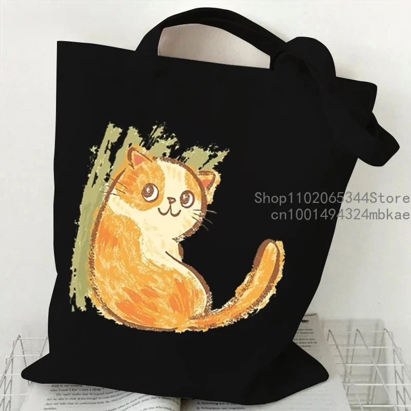 Canvas Tote Bag Women\'s Cute Comic Cats Shoulder Bag Student Portable Designer Shopping Bags Cartoon Kitten Men Casual Handbags