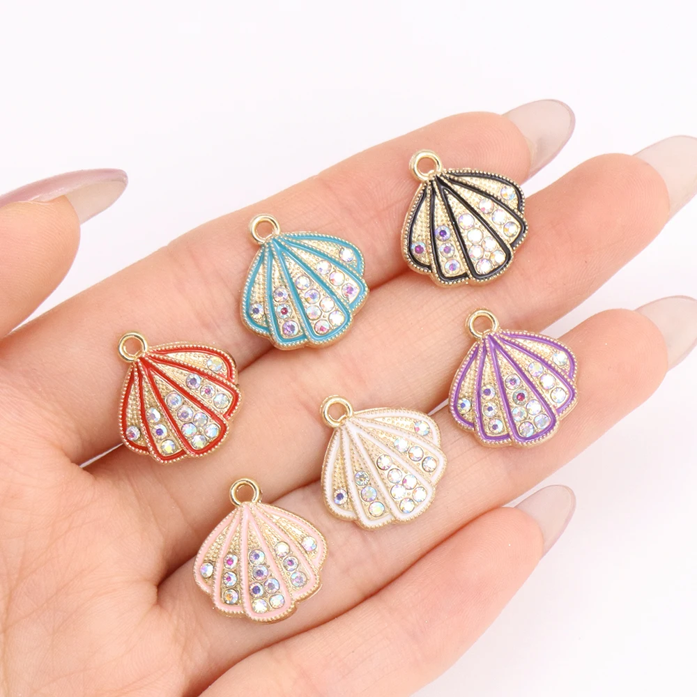 10Pcs 16*17mm Cute Crystal Shell Charms Colorful Enamel Alloy Pendants for Jewelry Making Marine Life Earrings Bracelet Accessor view 3