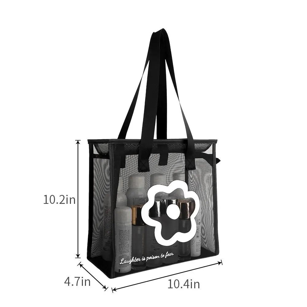 Clear Beach Tote Bag Fashion with Zipper Flower Cartoon Transparent Bag Nylon Mesh Wash Bag Woman