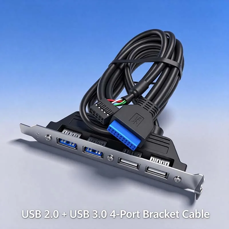 4-Port USB 2.0 Backplate Cable: 20-Pin + 9-Pin Motherboard to USB 3.0 Expansion Card Rear PCI Panel Data Cable