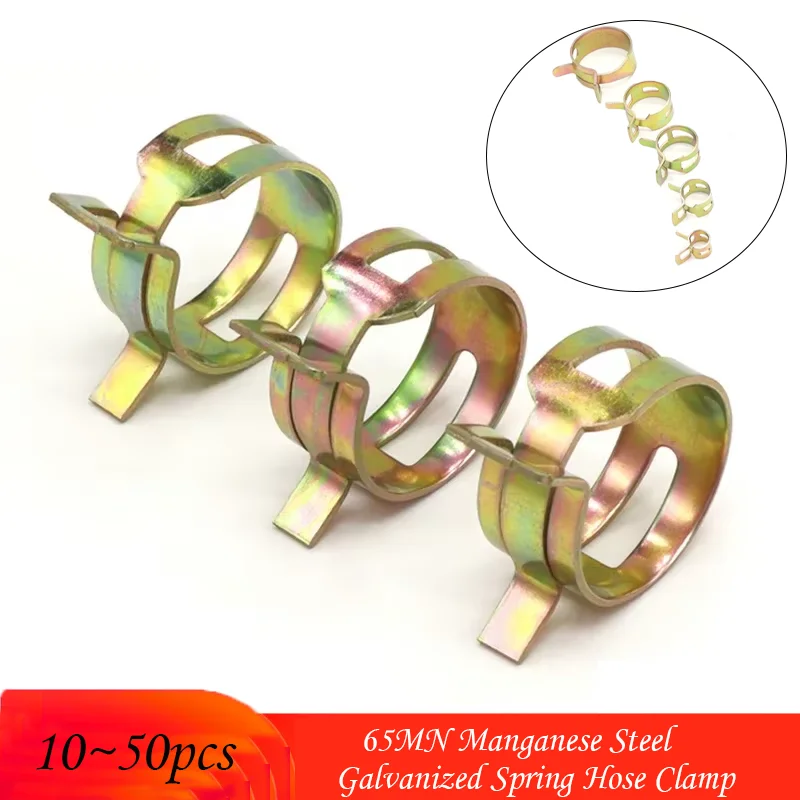 

65MN Manganese Steel Galvanized Spring Hose Clamp 10~50pcs/Lot Inner Dia 5mm-25mm Elastic Steel Buckle Water Pipe Hoop