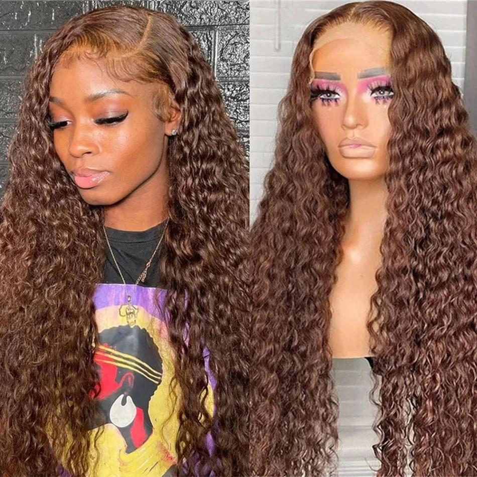 

Deep Wave Frontal Wig 13x6 Hd Lace 30 Inch Chocolate Brown 13x4 Curly Lace Front Human Hair Water Wave Brazilian Wigs For Women