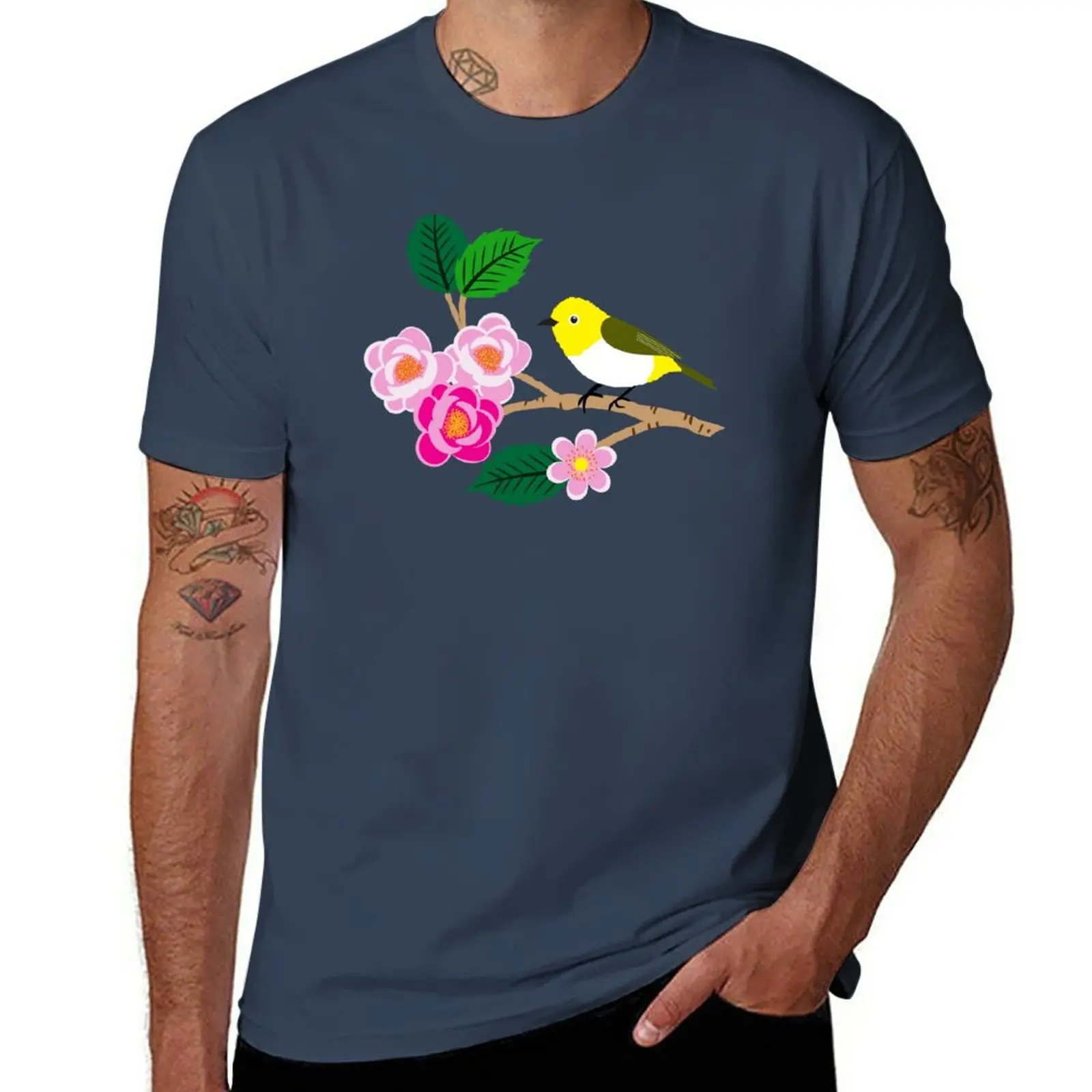 New Japanese sakura flower branches with yellow birds T-Shirt boys white t shirts funny t shirts big and tall t shirts for men