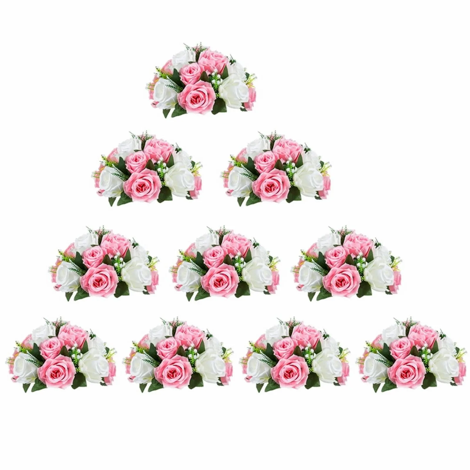 10Pcs Artificial Flower Ball for Wedding Centerpieces 15 Heads Plastic Roses with Base Stage Events Road Lead Flower Bouquets