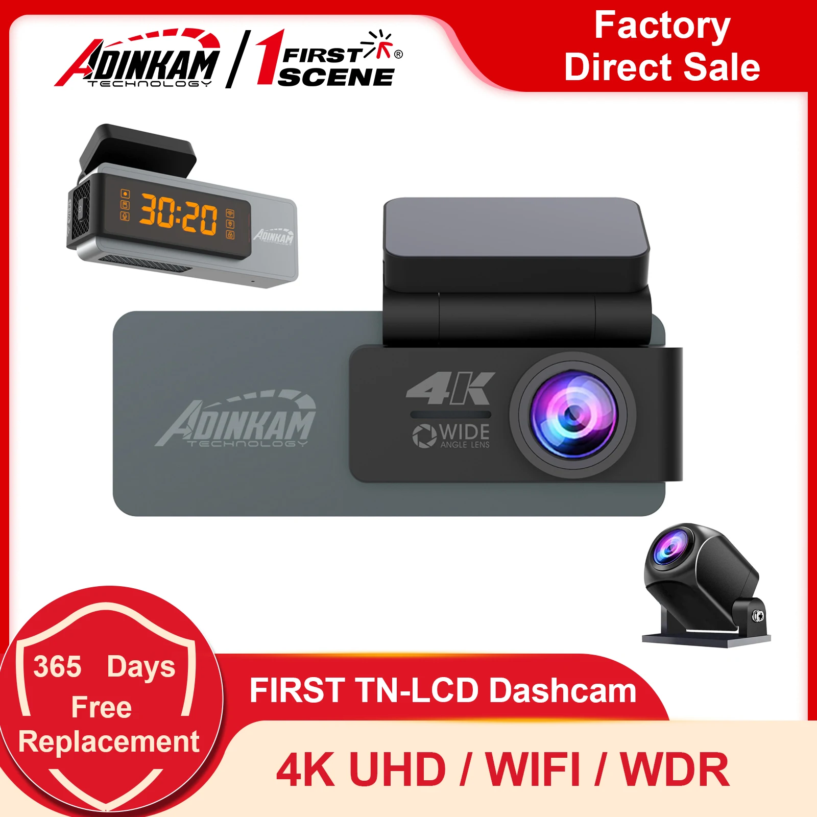 

FIRST TN-LCD 4K Dash Cam Front and Rear WIFI WDR 2 Channel Recording Real-Time Surveillance Mini Hidden Car DVR Black Box