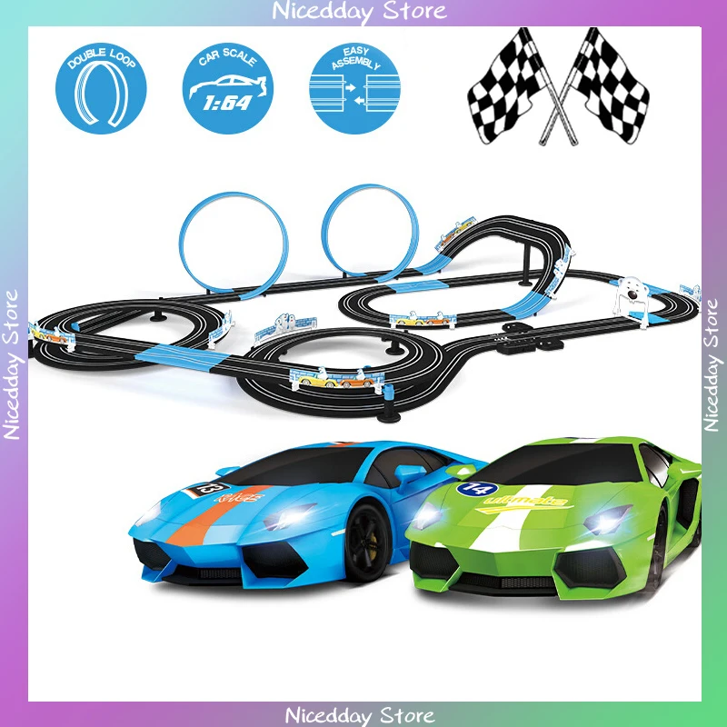 Electric Double Remote Control Car Racing Track Toy Autorama Professional Circuit Voiture Electric Railway Slot Race Car Kid Toy