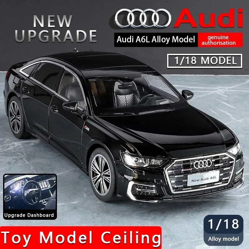 1:18 AUDI A6L liga modelo de carro brinquedos carros fundidos 6 portas abertas com luz sonora puxar para trás modelos de escala brinquedos para meninos presentes