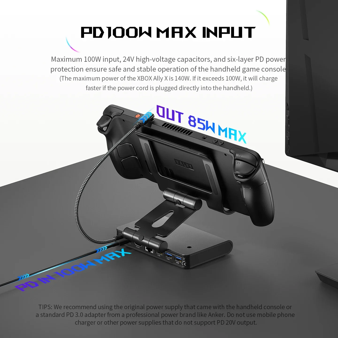 4K@144Hz Docking Station for ROG XBOX Ally X, Foldable Dock with 4K@144Hz HDMI 3 Speed Dual Fan Cooling for ROG XBOX Ally X
