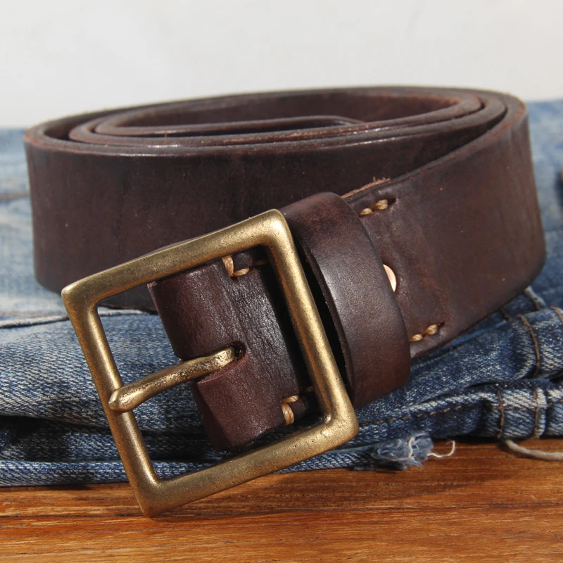 

4CM Genuine Leather For Men's High Quality Brass Buckle Jeans Casual Belts Extra Thick Natural Cowhide Designer Rough Style