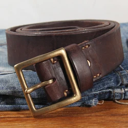 4CM Genuine Leather For Men's High Quality Brass Buckle Jeans Casual Belts Extra Thick Natural Cowhide Designer Rough Style