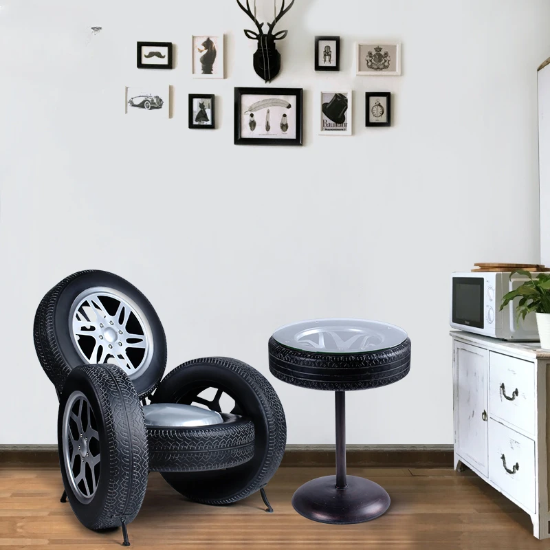 

creative tire sofas, retro iron art tables and chairs, coffee Western restaurants, circular table and chair combinations