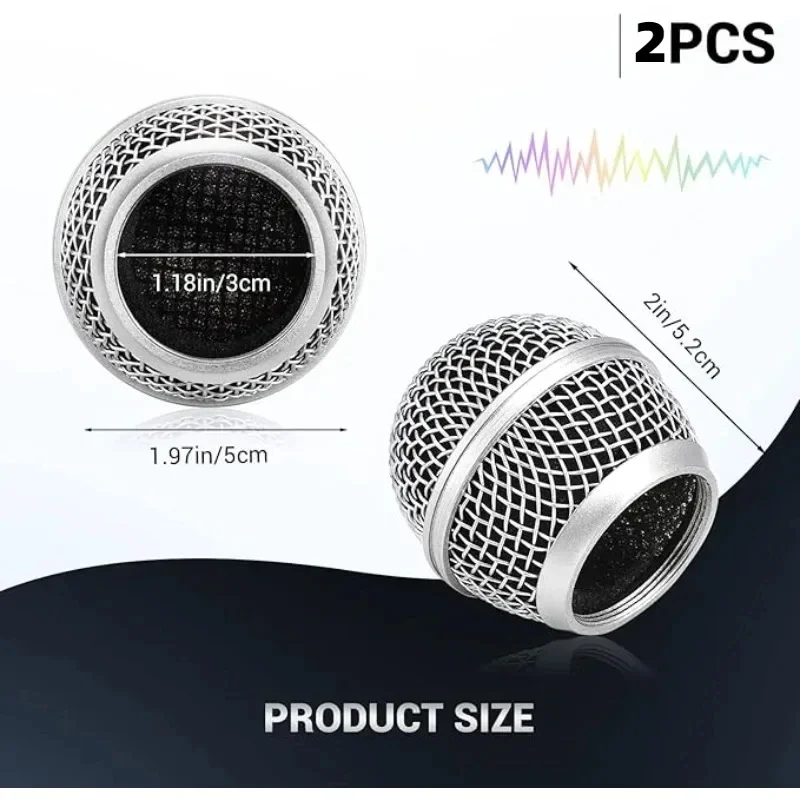 Grille de microphone avec mousse intérieure, tête de grille compatible avec Shure SM58, maille en acier argentée, têtes de remplacement pour microphones