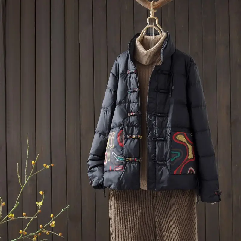 

2025 Autumn/Winter New European Women's Down Jacket Commuter Printed Stand Up Collar Jacket