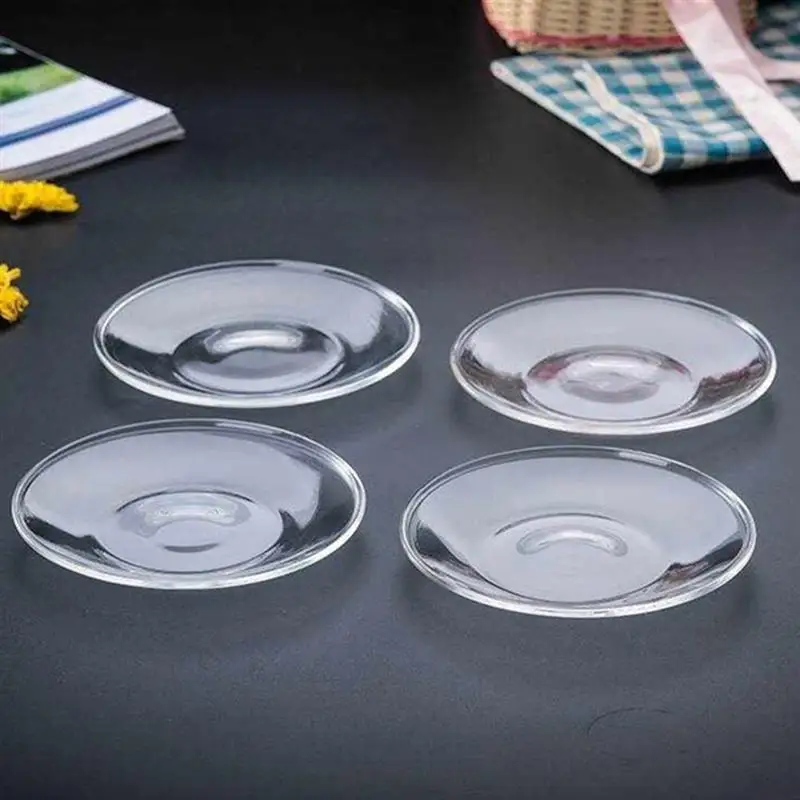 Elegant Clear Glass Plates Set of 4 Round Glass Saucers for Coffee Snacks and Decorative Use Durable and Stylish Design