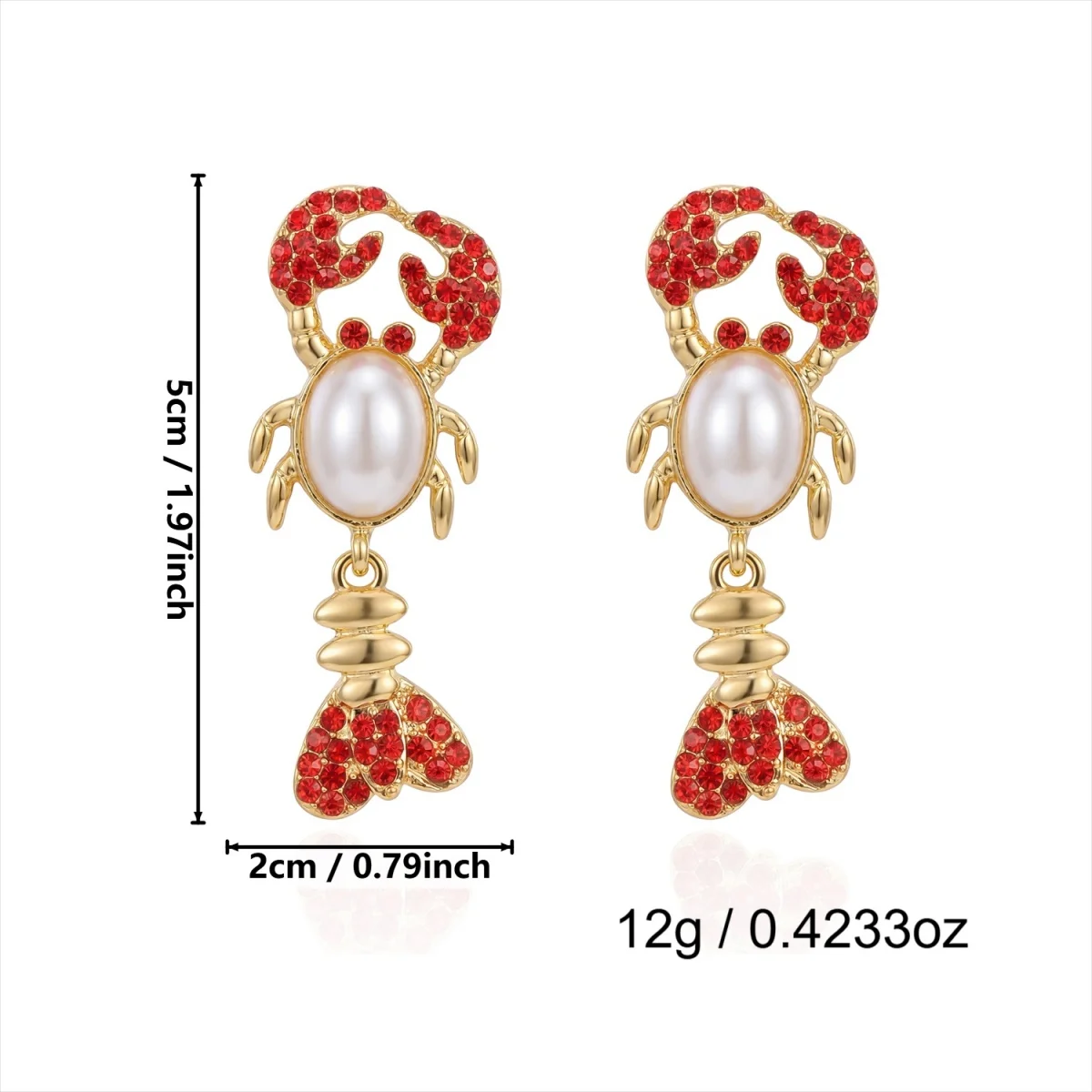 Kreative, übertriebene rote Strass-Hummer-Ohrhänger für Damen und Herren, glänzende, modische Meerestier-Sommerohrringe, Partyschmuck – Detail 34