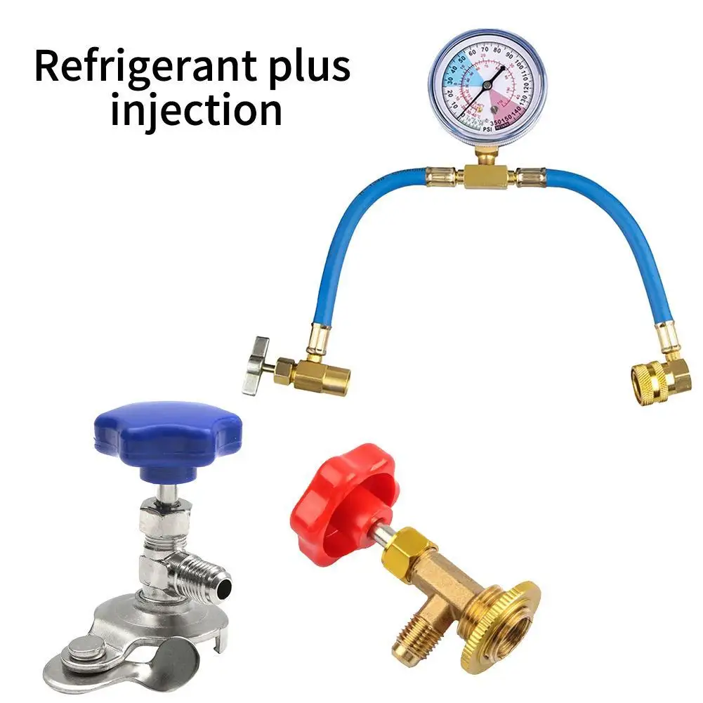 R134a Refrigerant Gas Recharging Kit Air Conditioning Freon Recharge Hose Gauge Set 1/2’’Automotive Air Conditioning Refill Tool